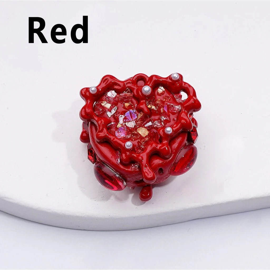 z-Cute Fancy Hand Painted Heart Frame with White Pearls Clear Oval Pearls Mini Stones Clay Beads, Around 24*28MM