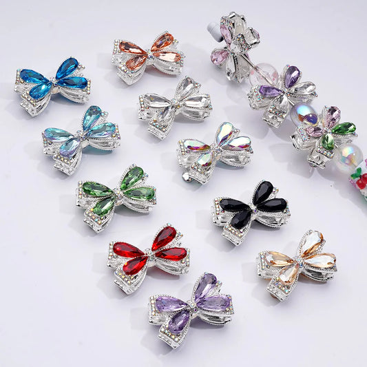 z-Silver Metal Beads with Fancy Bowtie with Shiny Rhinestones, 24*38MM