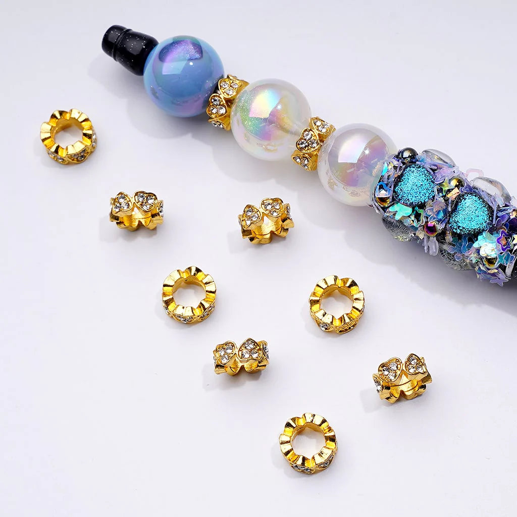 z-Exquisite Cute Gold Silver Gun Black Metal Heart Spacer with Clear Rhinestones, Around 10MM