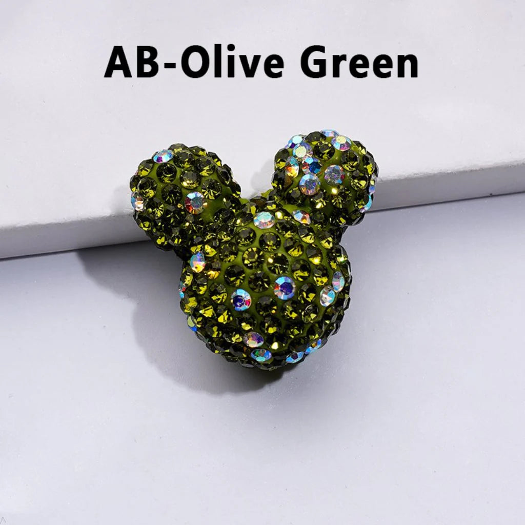 z-Vivid Cute Girl and Boy Mouse Head Clay Beads with Multi-Color & AB Rhinestones, 22*24*17MM