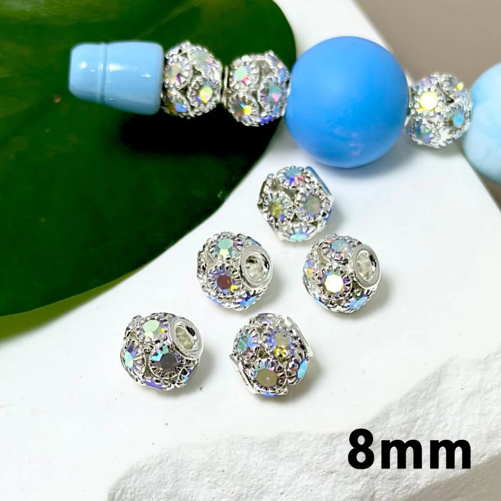 z-Bling Bling Silver Alloy Flowers Spacer with Shiny  Rhinestones, 8MM