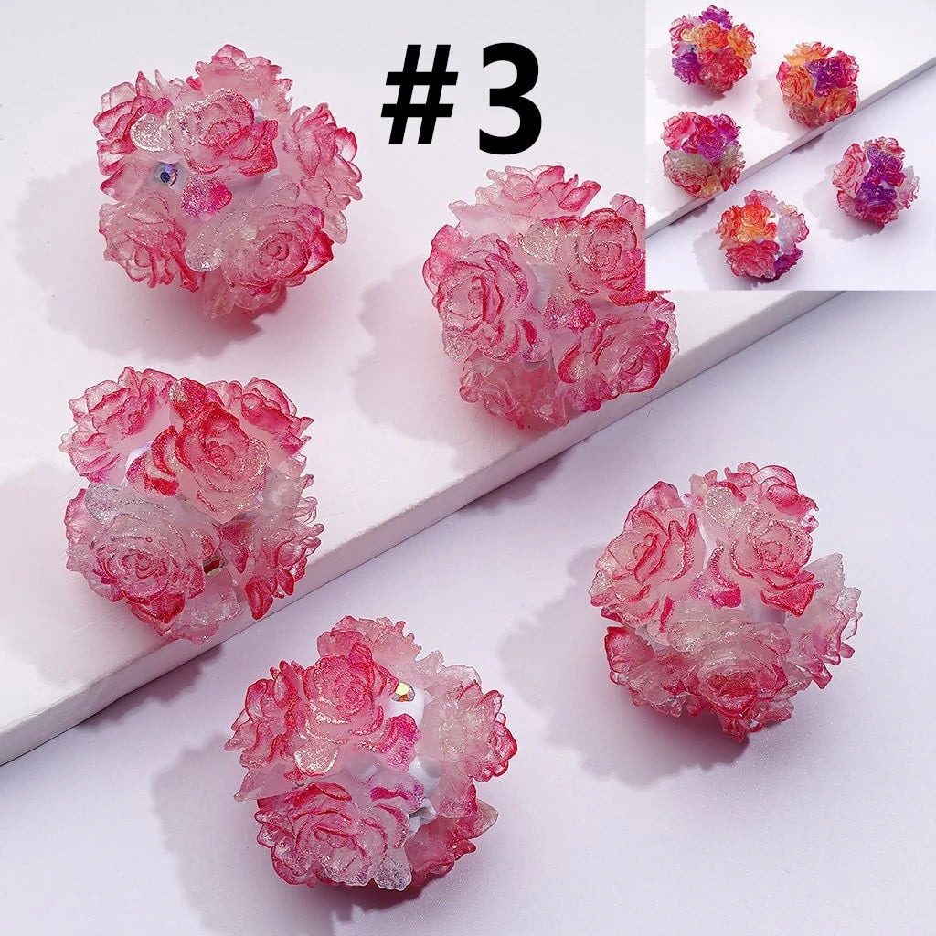 z-Color Changing Cute Glitter Soft Flowers AB Rhinestones Round Clay Beads, Around 24MM