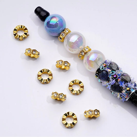 z-Exquisite Cute Gold Silver Gun Black Metal Hexagon Spacer with Clear Rhinestones, Around 10MM