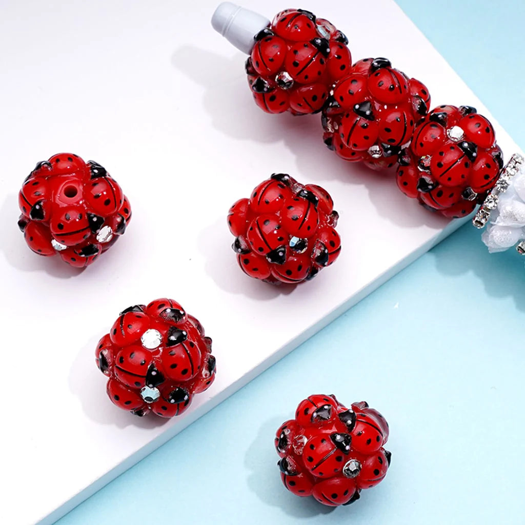 z-Cute Red Ladybugs AB Rhinestones Round Acrylic Beads, Around 18MM