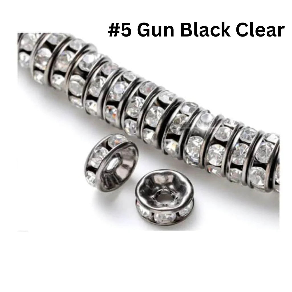z-Flat Round Metal Spacers with Rhinestones, Straight, 12 mm