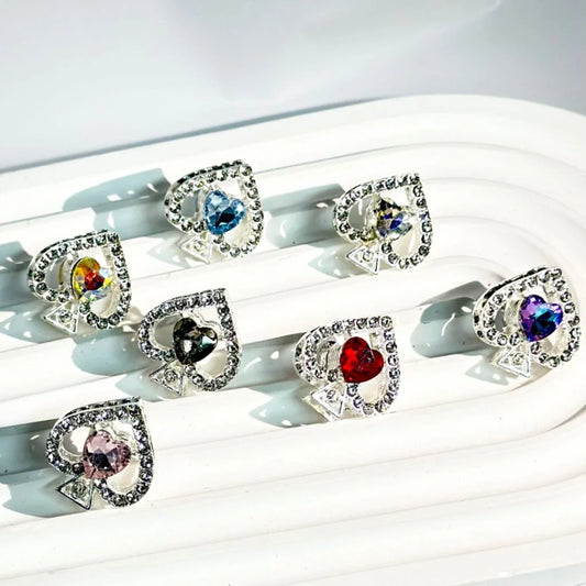 z-Silver Metal Beads with Bling Bling Clear Rhinestones Spade and Colorful Hearts 20×19MM Random Mix