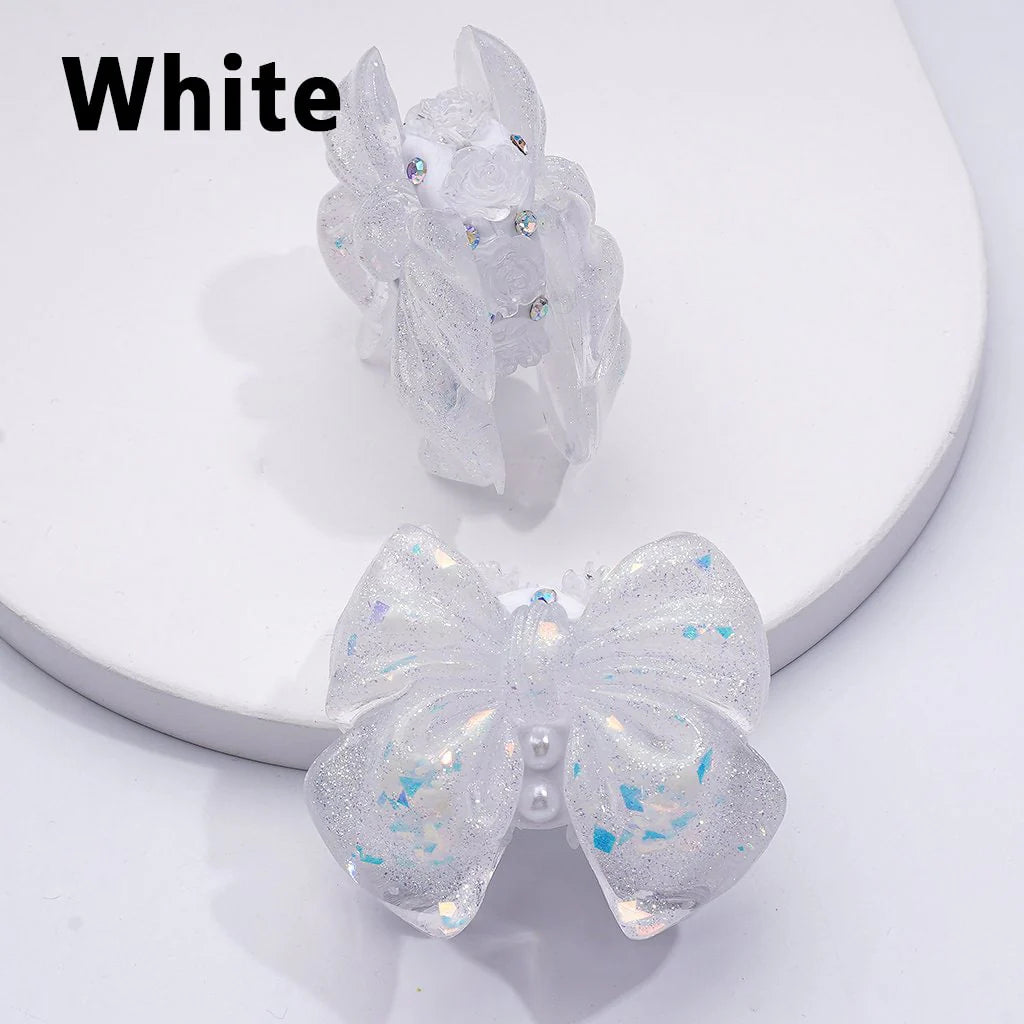 z-Bling Bling Glitter Bowtie Mini Cute Flowers White Pearls AB Rhinestones Clay Beads, Around 41*34MM