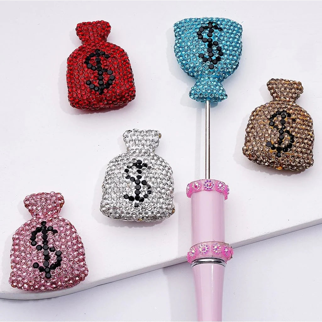 z-Bling Bling Cute US Dollar Fund Sources Money Bag with Shiny Rhinestones Clay Beads, Around 36*26MM