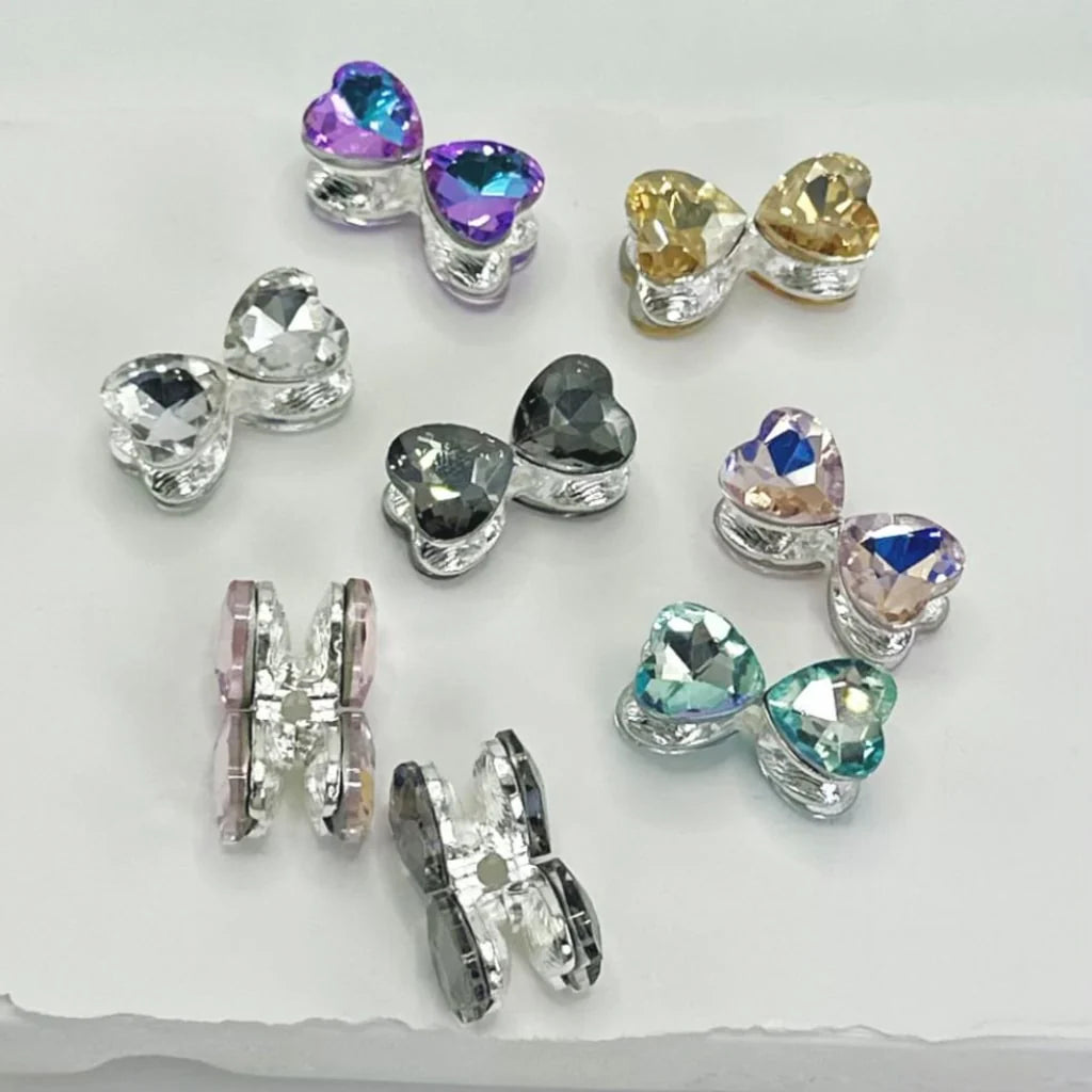 z-Silver Metal Beads Colorful Heart with Bling Bling Fancy Bowtie Rhinestones Beads, Around 20*10MM