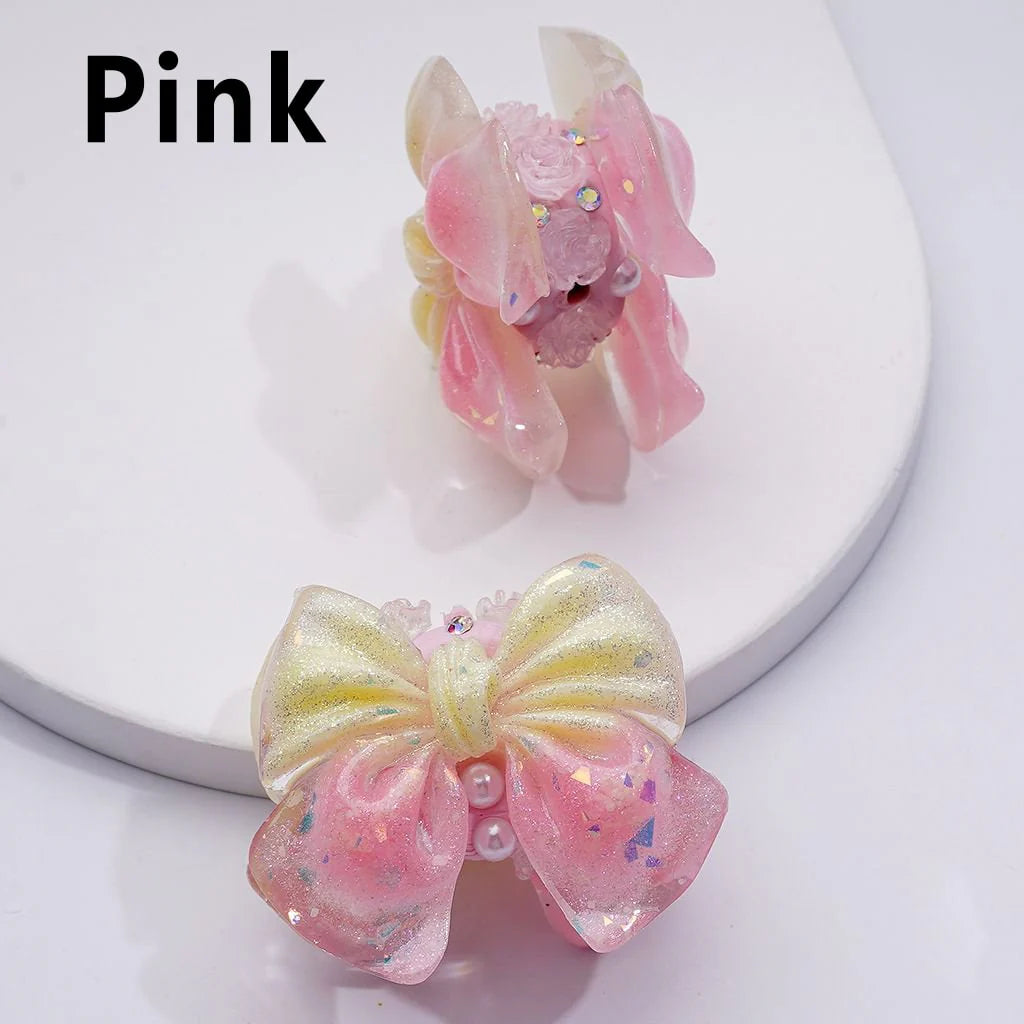 z-Bling Bling Glitter Bowtie Mini Cute Flowers White Pearls AB Rhinestones Clay Beads, Around 41*34MM
