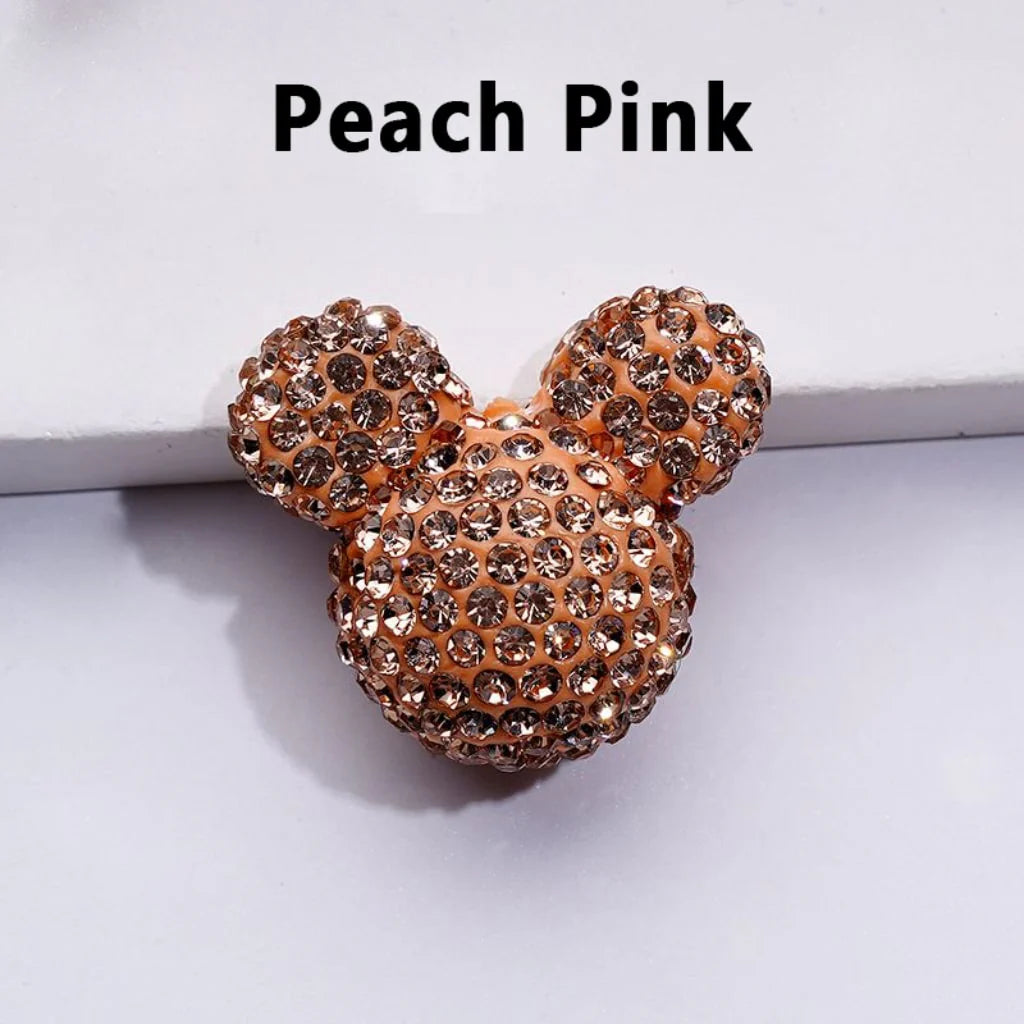 z-Vivid Cute Girl and Boy Mouse Head Clay Beads with Shiny Rhinestones in Solid Color, 22*24*17MM