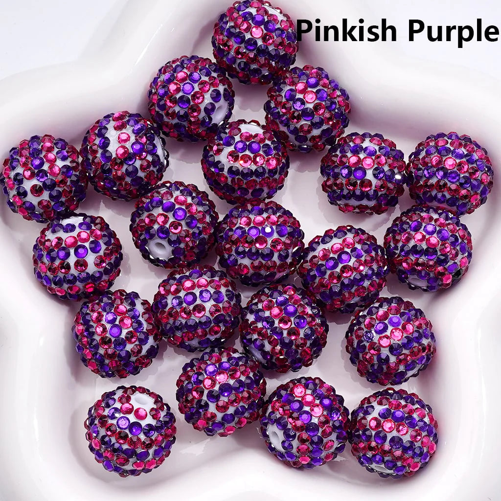 z-Double Color Shiny Rhinestones Stripes Round Acrylic Beads, 20MM
