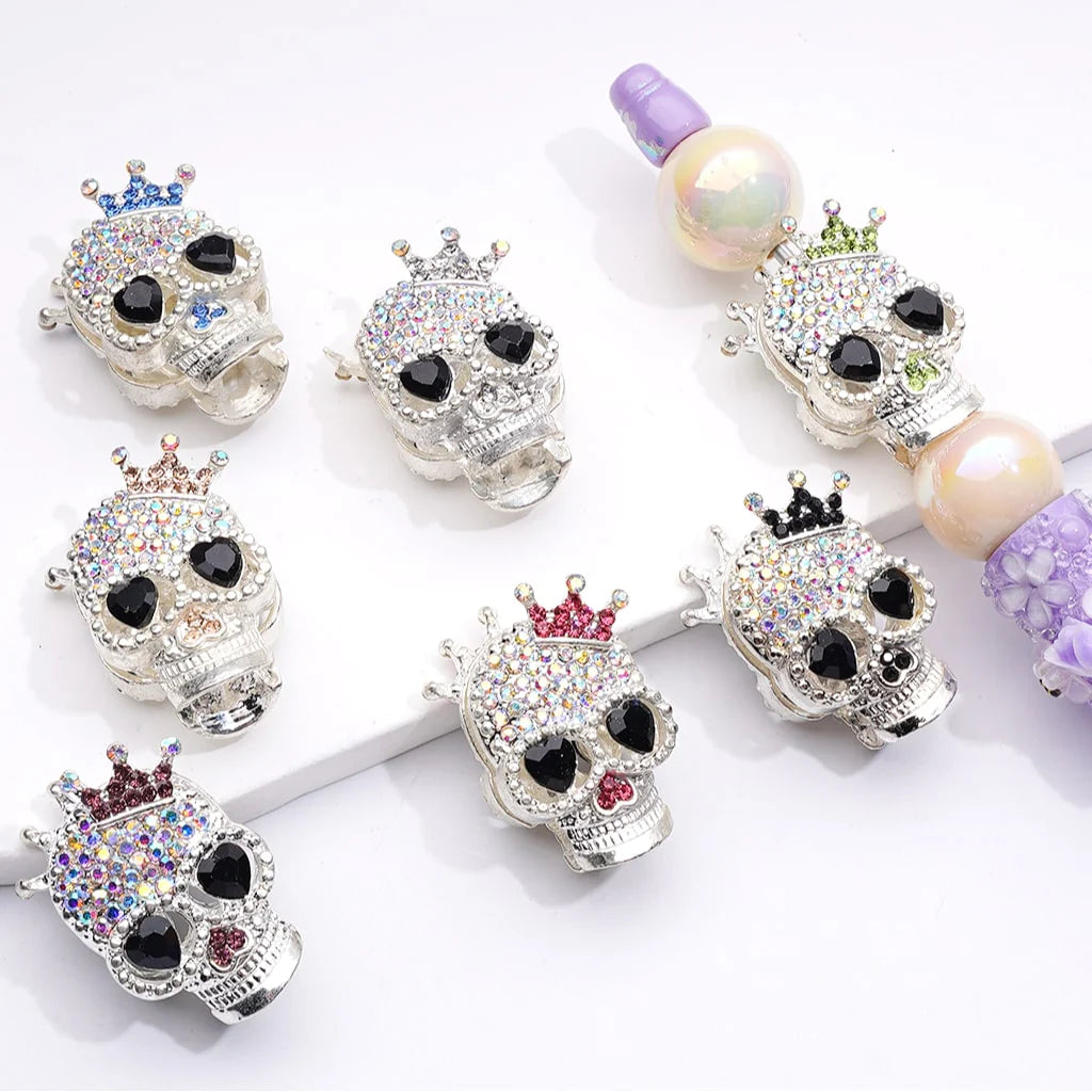 z-Silver Color Metal Beads with Skeleton Shadow Head with Cute Crown & AB Rhinestones, 29*19mm