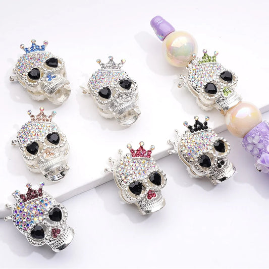 z-Silver Color Metal Beads with Skeleton Shadow Head with Cute Crown & AB Rhinestones, 29*19mm
