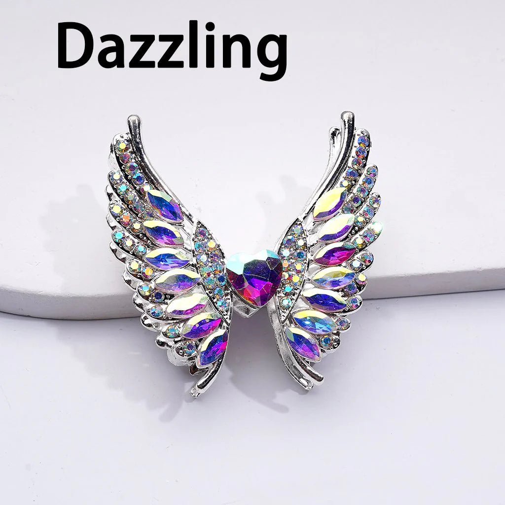 z-Silver Metal Beads Exquisite Angel's Wings Fancy Shiny Rhinestones, 46*50MM