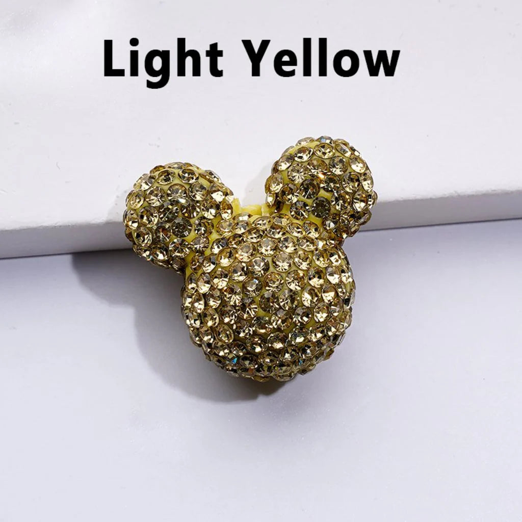 z-Vivid Cute Girl and Boy Mouse Head Clay Beads with Shiny Rhinestones in Solid Color, 22*24*17MM
