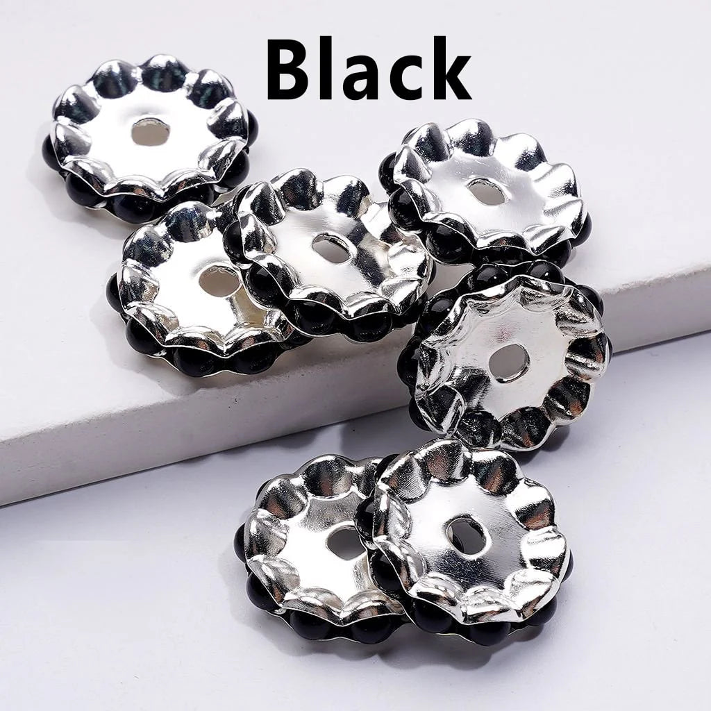 z-Silver Color Wavy Shape Metal Spacer with Multi-Color Pearls, 15MM
