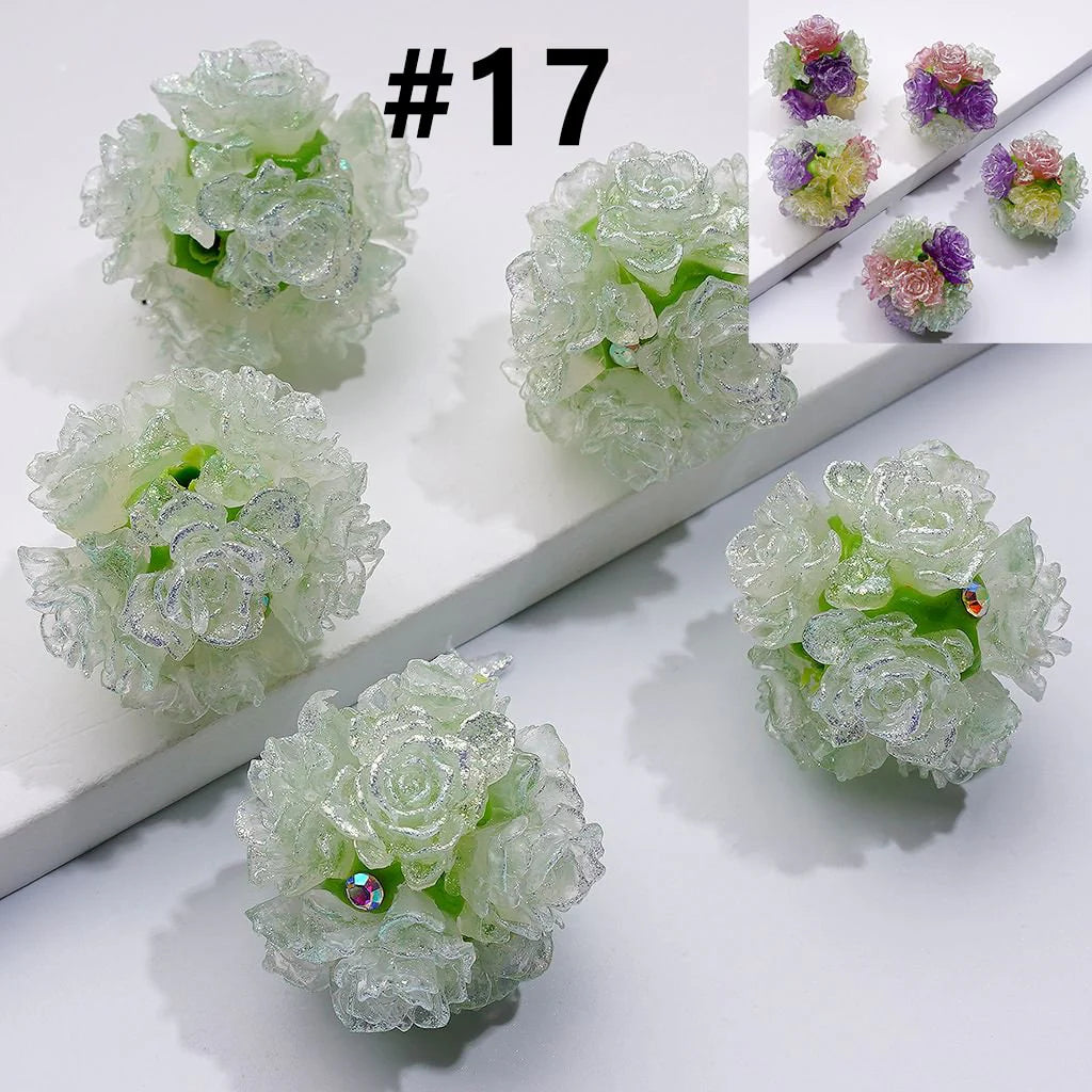 z-Color Changing Cute Glitter Soft Flowers AB Rhinestones Round Clay Beads, Around 24MM