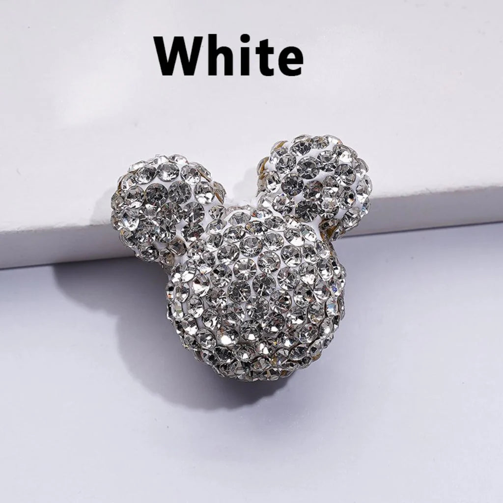 z-Vivid Cute Girl and Boy Mouse Head Clay Beads with Shiny Rhinestones in Solid Color, 22*24*17MM