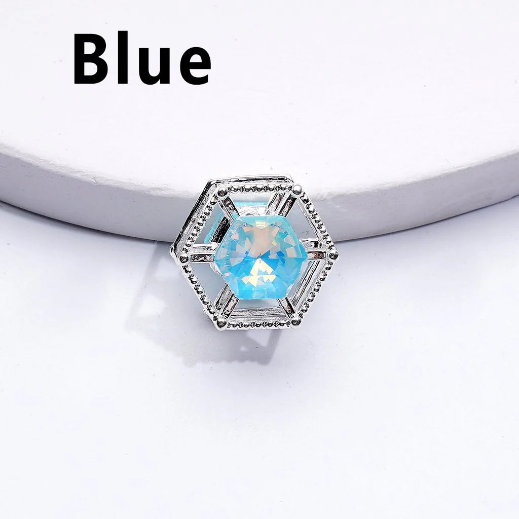 z-Silver Metal Beads Multi-Color Shiny Rhinestones with Fancy Delicate Hexagon Frame, Around 15MM
