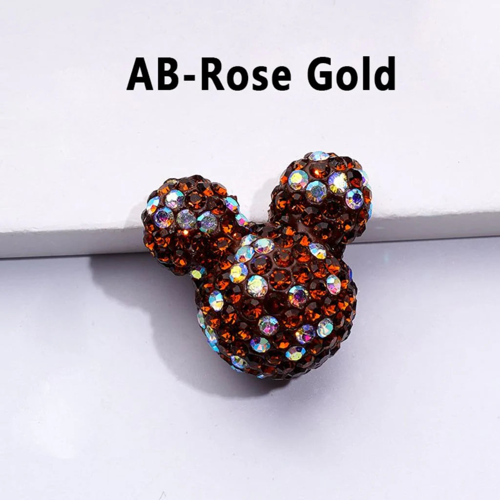 z-Vivid Cute Girl and Boy Mouse Head Clay Beads with Multi-Color & AB Rhinestones, 22*24*17MM