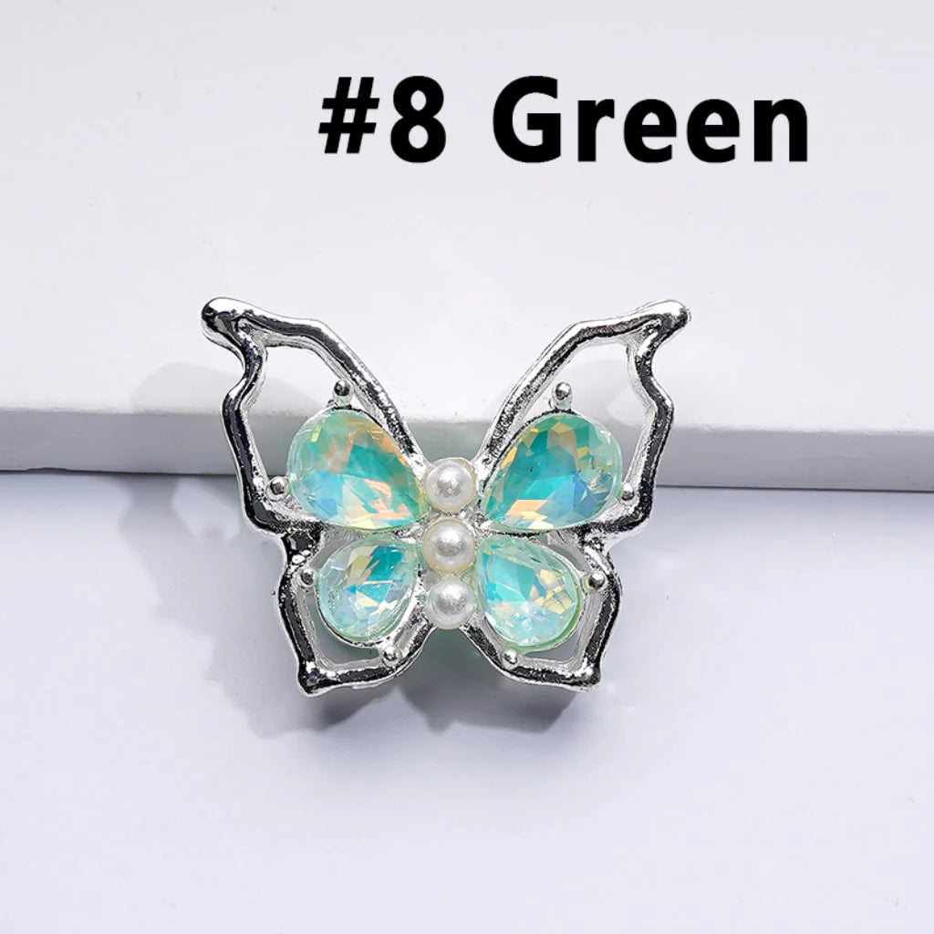 z-Silver Metal Beads Bling Bling Fancy Butterfly with Colorful Shiny Rhinestones and White Pearls 33×25MM