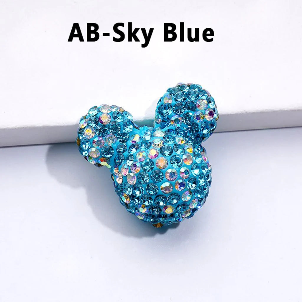 z-Vivid Cute Girl and Boy Mouse Head Clay Beads with Multi-Color & AB Rhinestones, 22*24*17MM