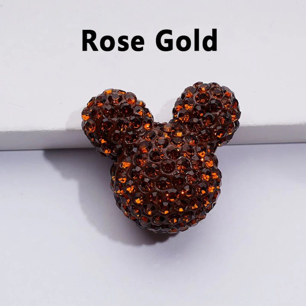 z-Vivid Cute Girl and Boy Mouse Head Clay Beads with Shiny Rhinestones in Solid Color, 22*24*17MM