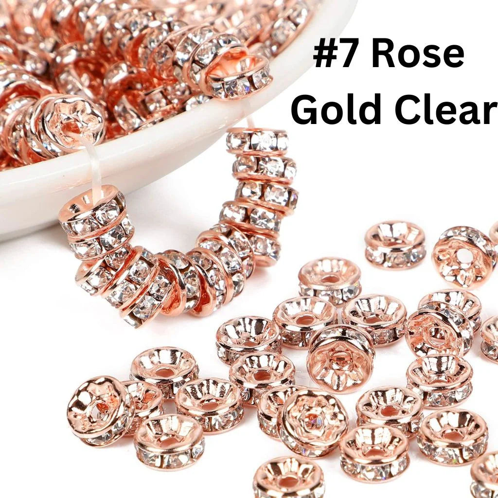 z-Flat Round Metal Spacers with Rhinestones, Straight, 12 mm