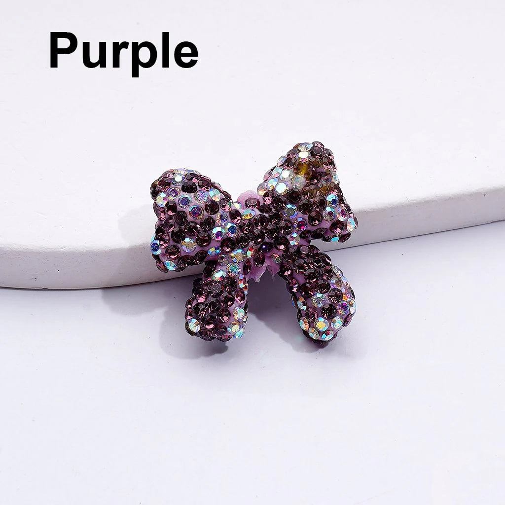 z-Multi-Color Cute Bowtie with AB Rhinestones Clay Beads, 24*26MM, Random Mix