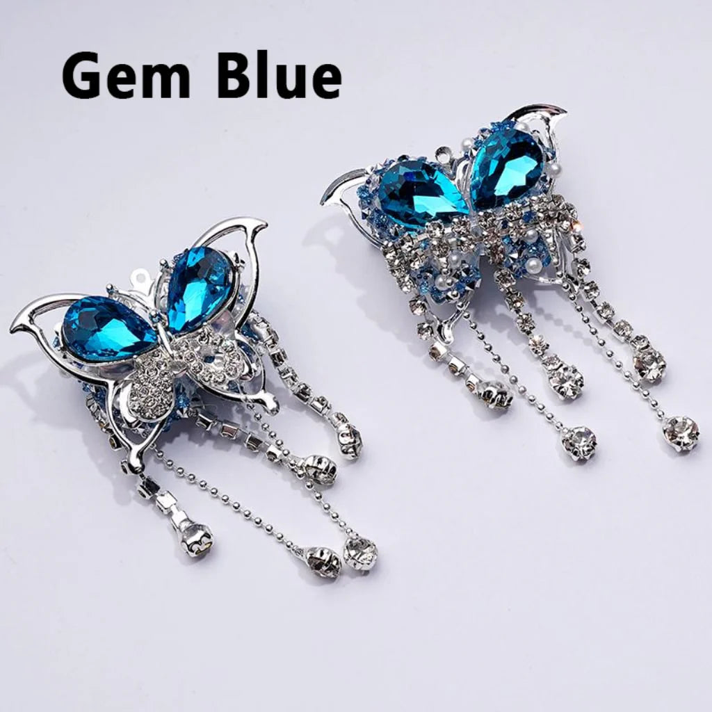 z-Bling Bling Fancy Silver Alloy Butterfly with Shiny Rhinestones Metal Chains White Pearls Sugar Acrylic Beads, Around 40*60MM