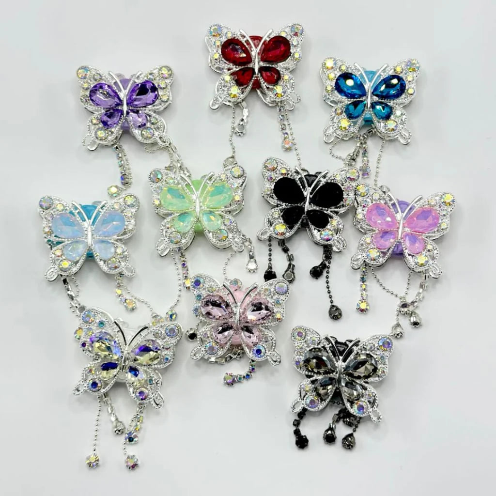 z-Bling Bling Butterfly Fancy Alloy Clay Beads with Rhinestones and Pendants Chains, 34MM by 40MM