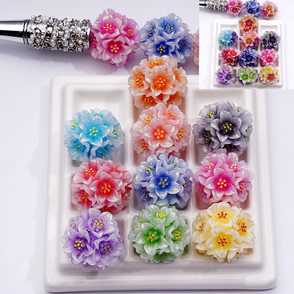 z-Color Changing Glitter Soft Flower Clay Beads, 24MM, Random Mix