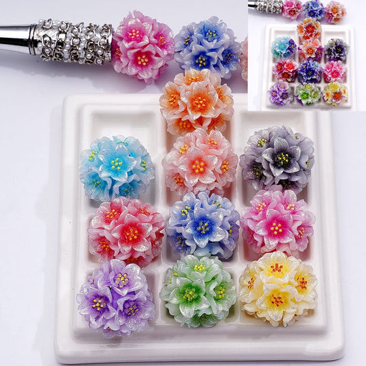 z-Color Changing Glitter Soft Flower Clay Beads, 24MM, Random Mix