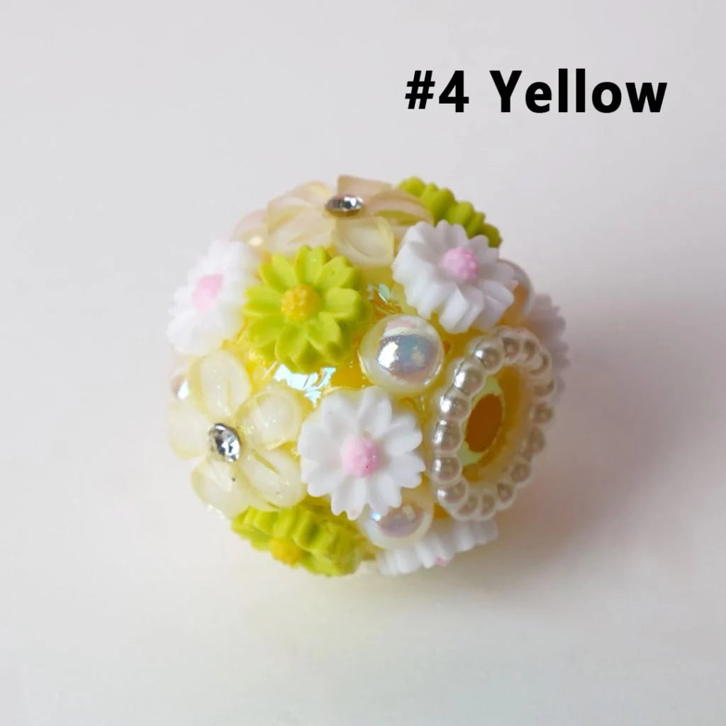 z-Mini Cute Flowers White Pearls Loop Clear Rhinestones Round Acrylic Beads, Around 20MM