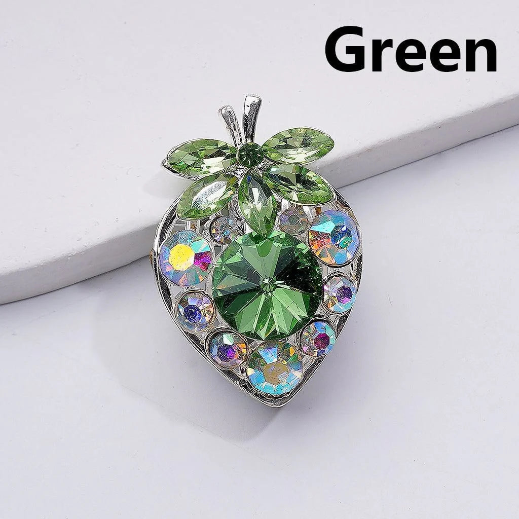 z-Silver Metal Beads Multi-Color Cone Shape Fancy Strawberry & Green Leaf AB Rhinestones, 22*33MM