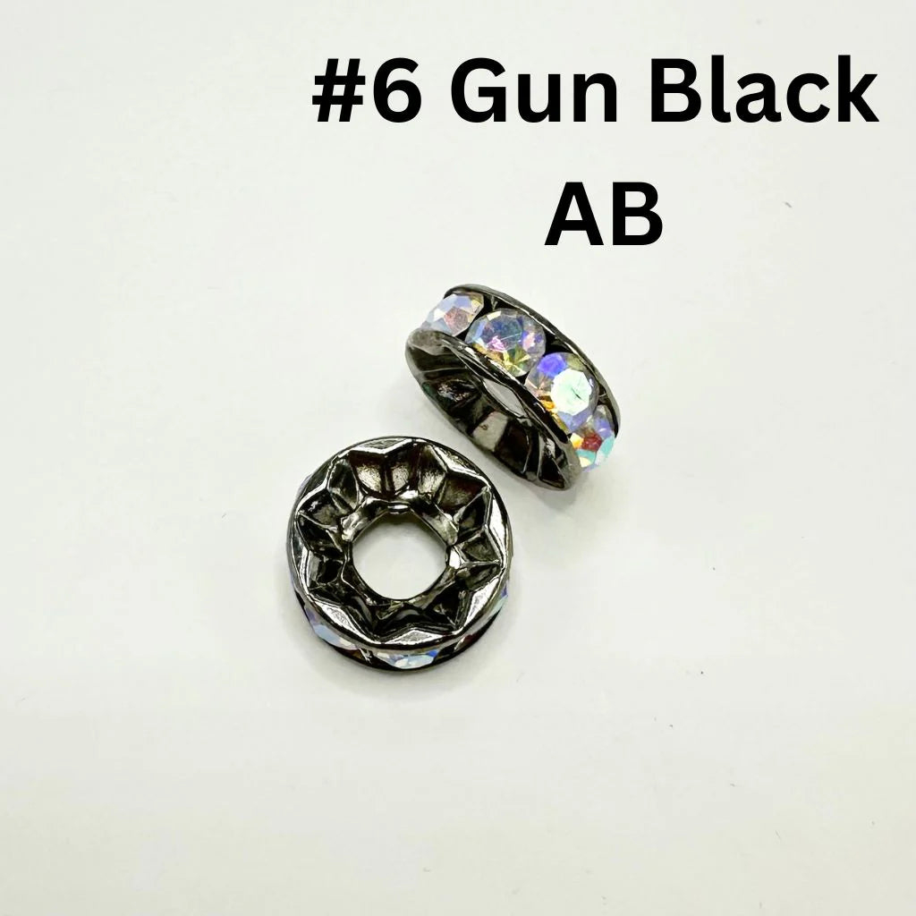 Large Hole Spacer Beads, Round Metal Spacers with Rhinestones & Large Hole, Size 15mm