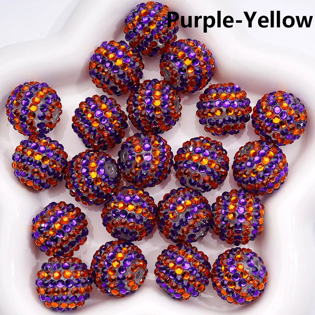 z-Double Color Shiny Rhinestones Stripes Round Acrylic Beads, 20MM