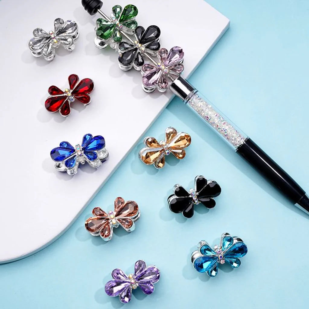 z-Silver Metal Beads Delicate AB Rhinestones and Fancy Colorful Bowtie Flower, 28×18MM