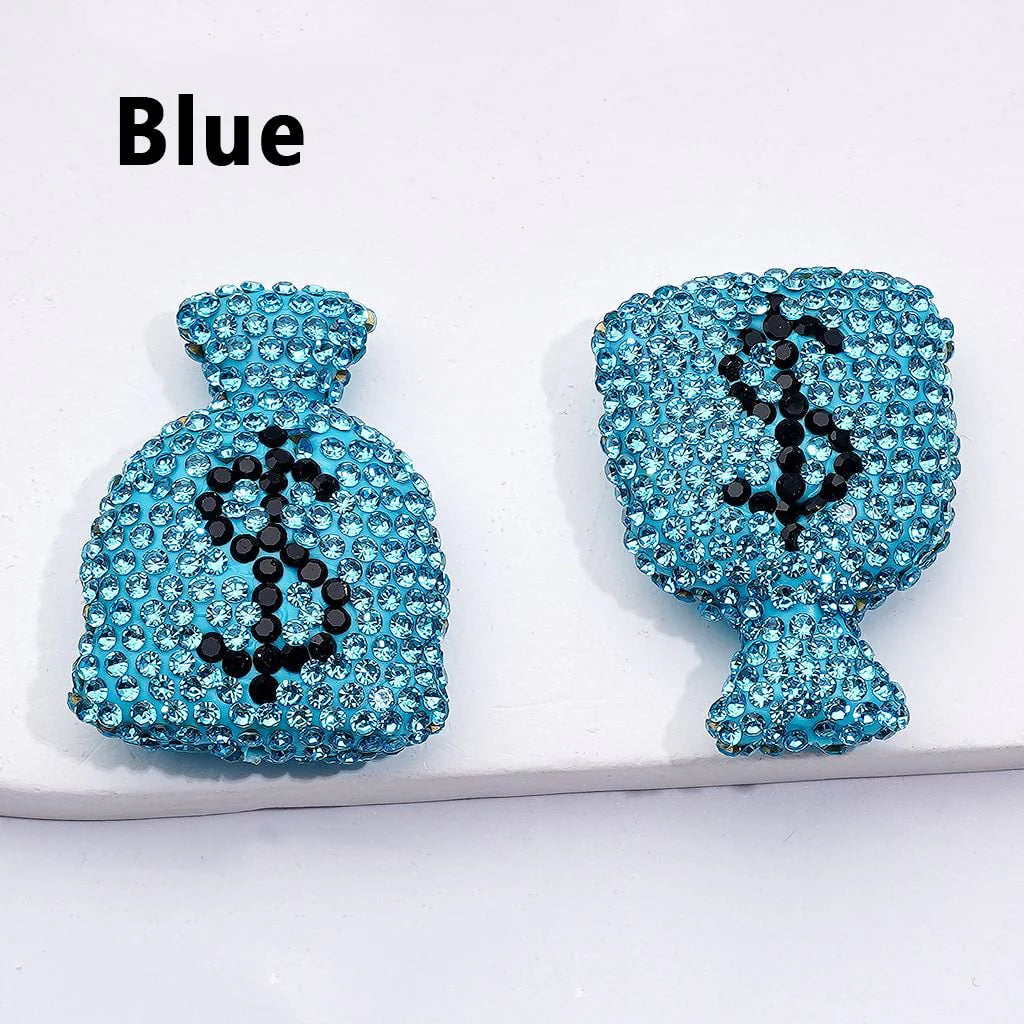 z-Bling Bling Cute US Dollar Fund Sources Money Bag with Shiny Rhinestones Clay Beads, Around 36*26MM