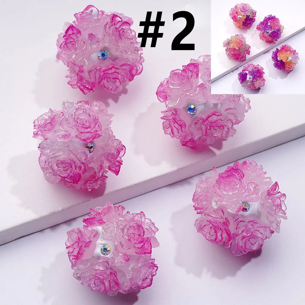 z-Color Changing Cute Glitter Soft Flowers AB Rhinestones Round Clay Beads, Around 24MM