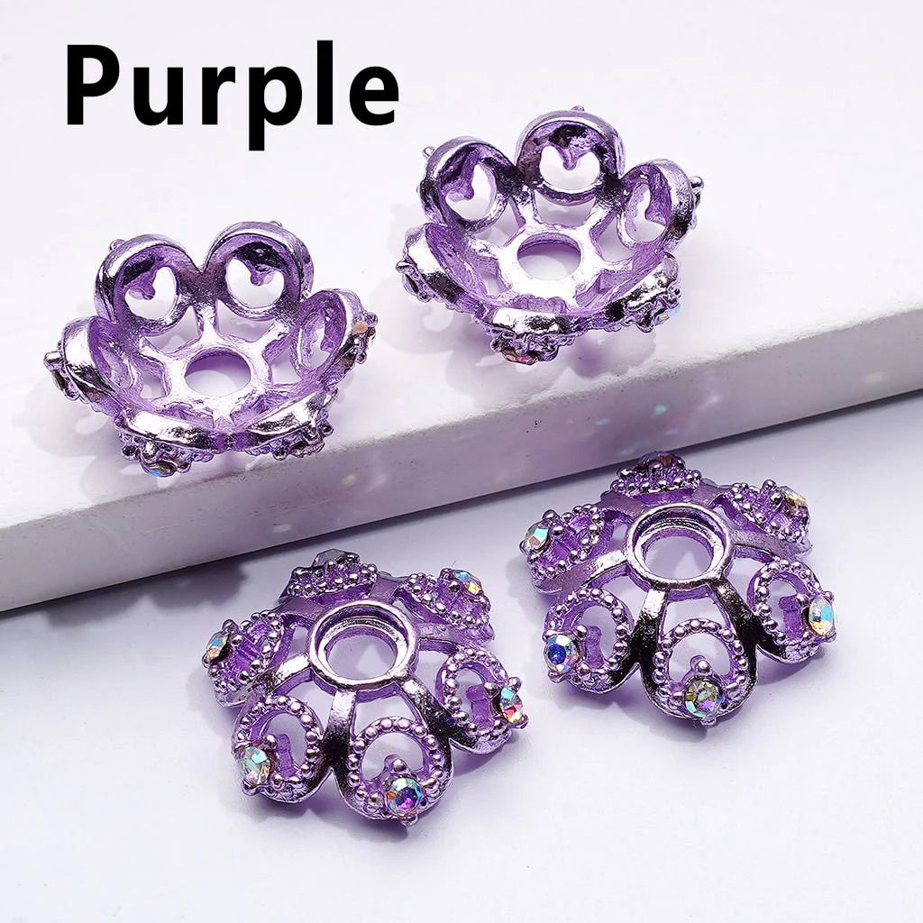 z-Exquisite Multi-Color Lotus Flower Metal Bead Caps Cages with AB Rhinestones, Around 19MM