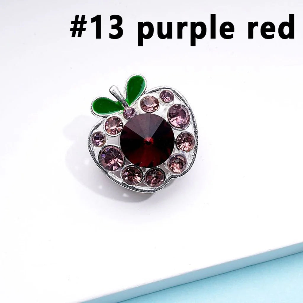 z-Silver Metal Beads Exquisite Fancy Apple with Colorful Rhinestones 25×25MM