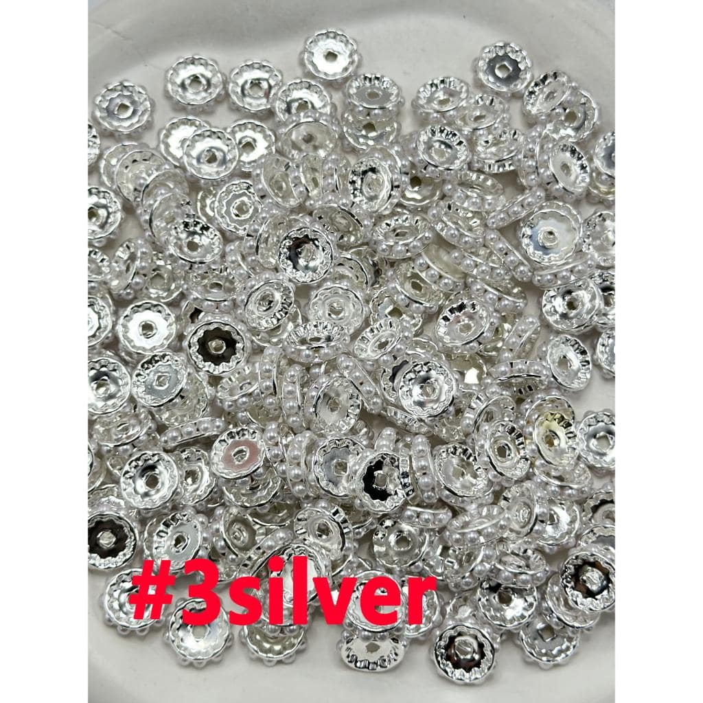 z-Beadable Metal Spacer with White Pearls, Random Mix, 12MM