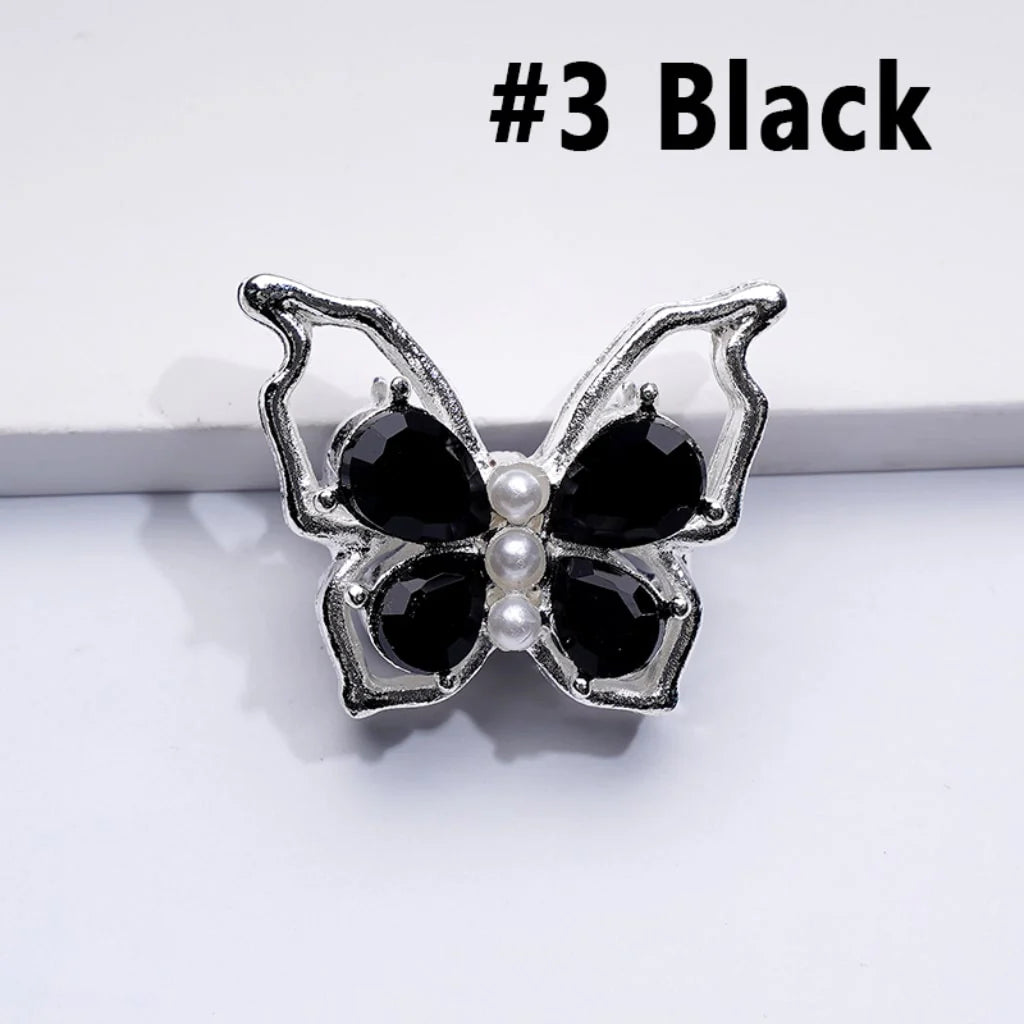 z-Silver Metal Beads Bling Bling Fancy Butterfly with Colorful Shiny Rhinestones and White Pearls 33×25MM