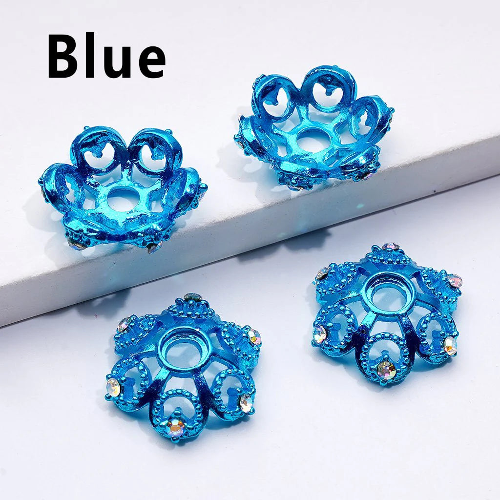 z-Exquisite Multi-Color Lotus Flower Metal Bead Caps Cages with AB Rhinestones, Around 19MM