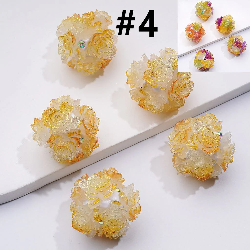 z-Color Changing Cute Glitter Soft Flowers AB Rhinestones Round Clay Beads, Around 24MM