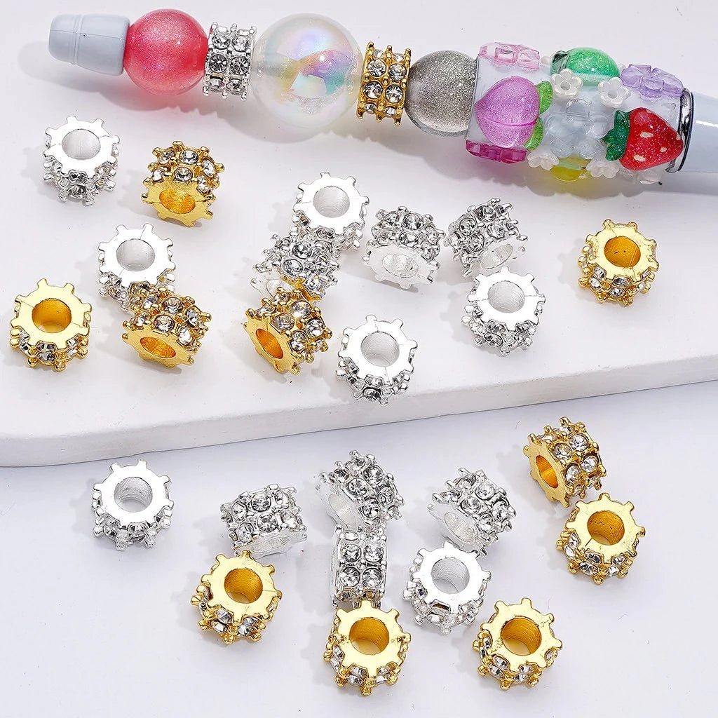 z-Fancy Gold Silver Alloy Gear Shape Spacer with Clear Rhinestones, 10*6MM