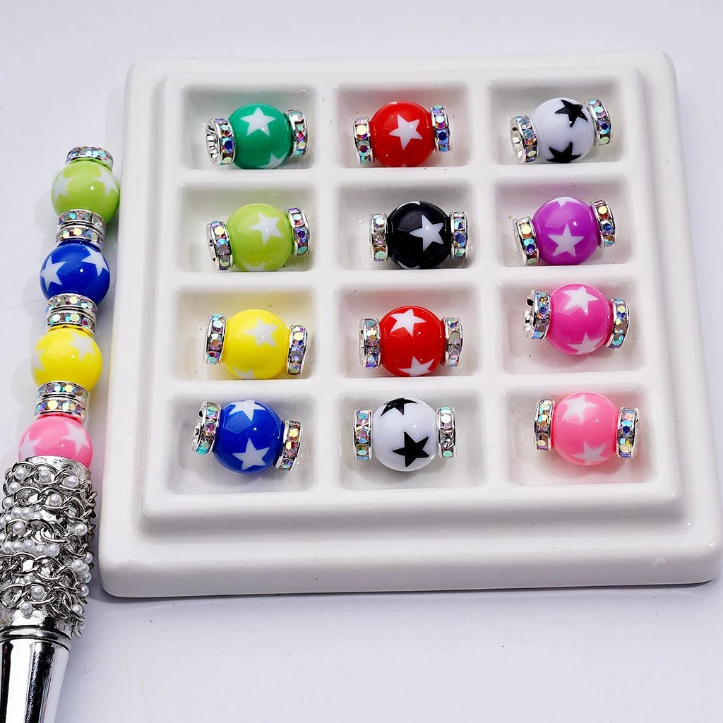 z-Multi-Color  Prints Round Acrylic Beads with Mini Silver Alloy Spacer, 12MM, Random Mix