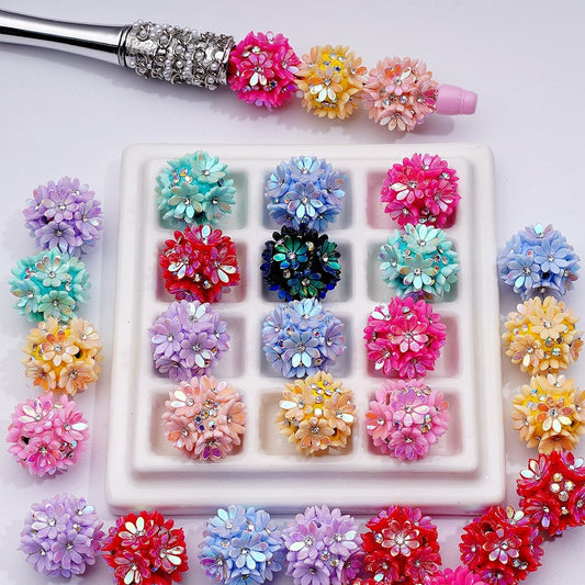 z-UV Coating Shiny Flowers AB Clear Rhinestones Round Clay Beads, 20MM, Random Mix